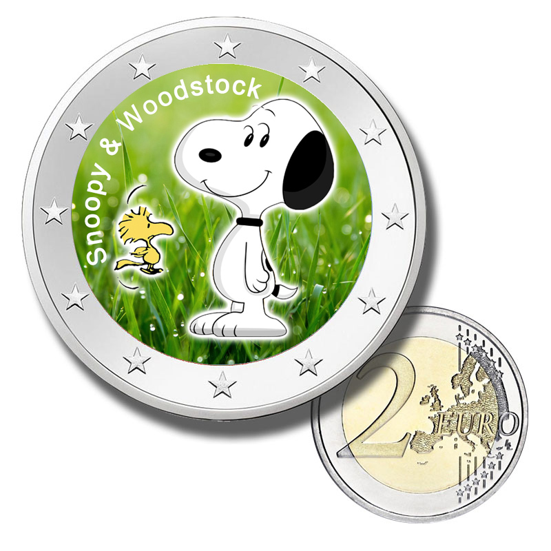 2 Euro Münze coloriert "Snoopy"