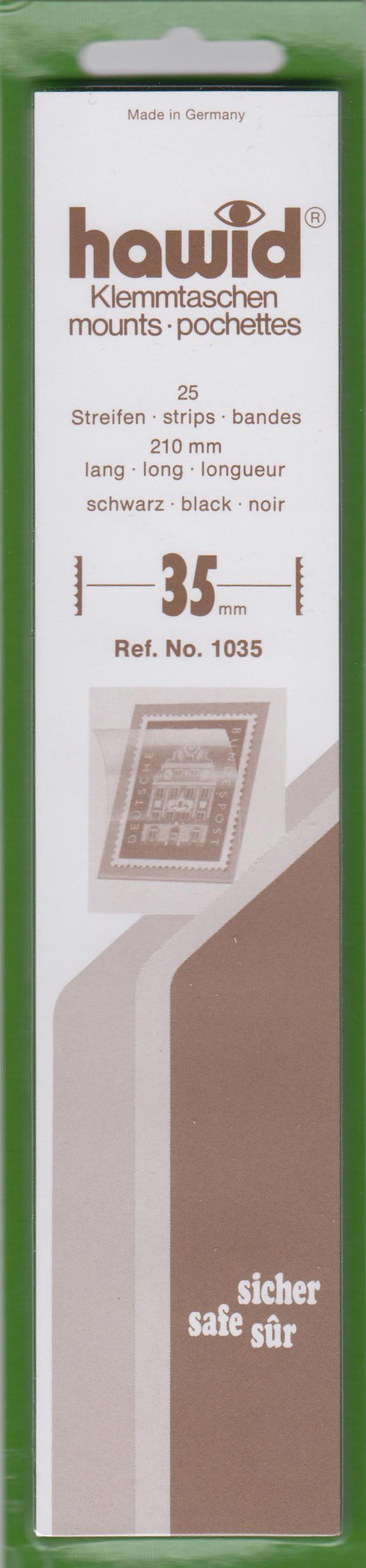 Hawid Klemmtaschen Nr. 1035, 25 Streifen 217mm x 35mm, schwarz