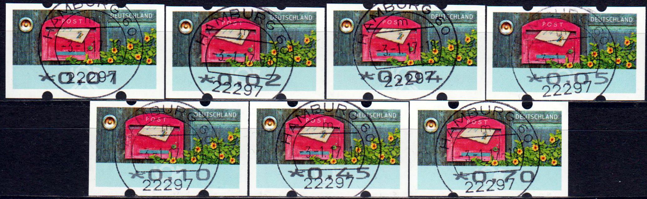 Briefe empfangen, Restwertesatz mit rückseitiger Nr., E-Tagesstempel Hamburg