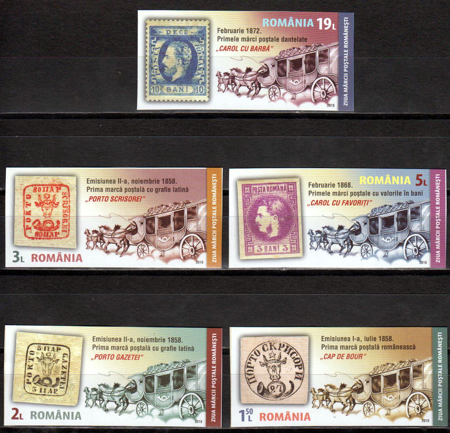Tag der Briefmarke 2018, Postpferdekutschen, geschnitten