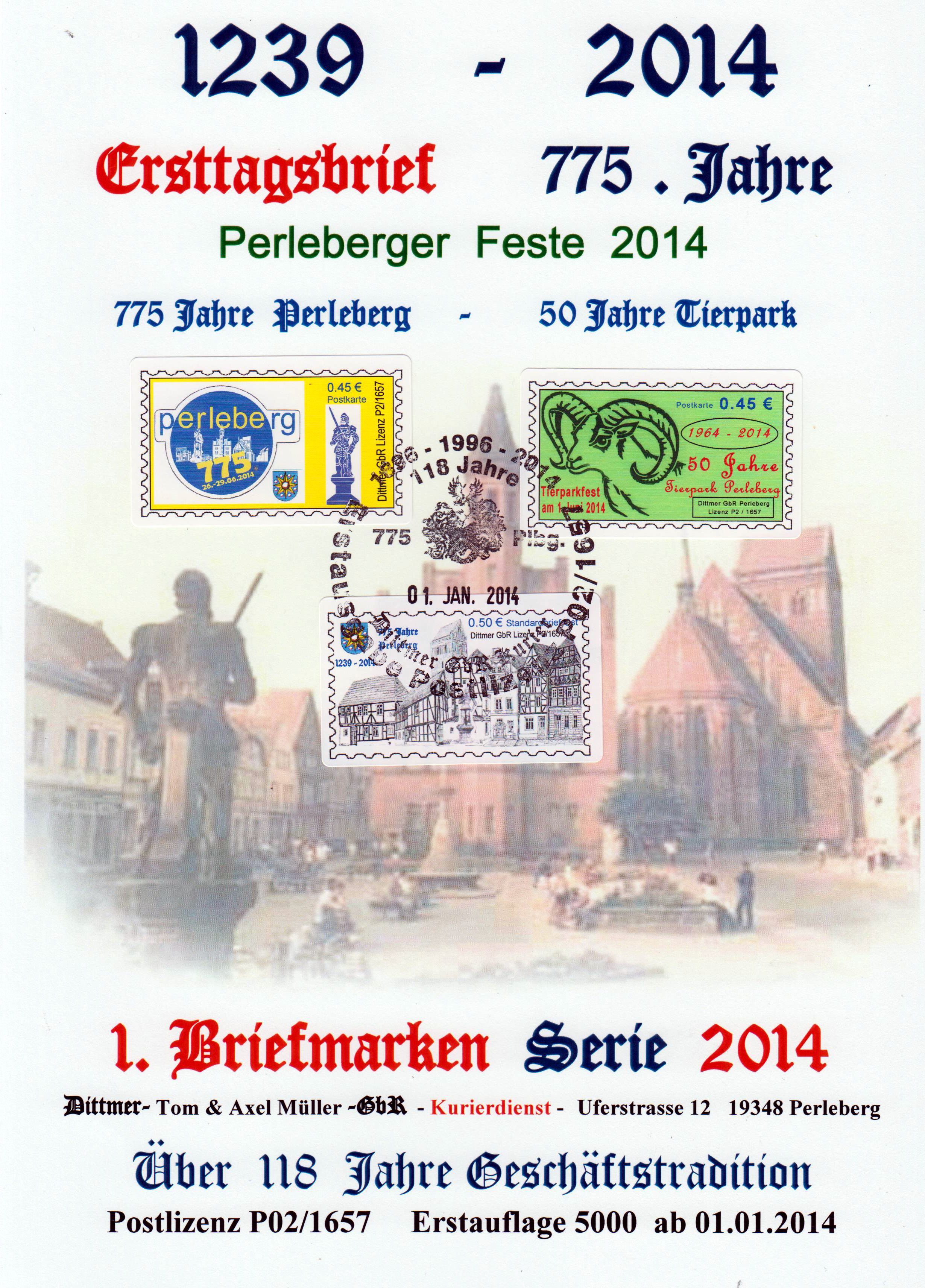 offizieller Ersttagskarte "Perleberger Feste 2014"