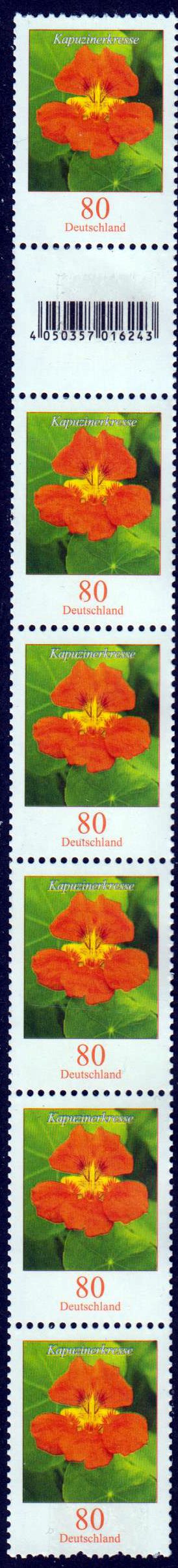 Dauer Kapuzinerkresse 2019 schwarze große Nr. 6er Streifen Rollenanfang EAN Code 016243