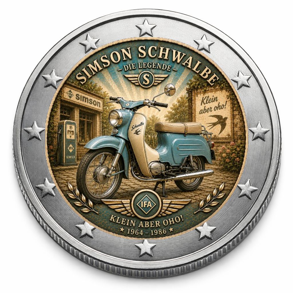 2 Euro Münze coloriert "Simson Schwalbe" 2026
