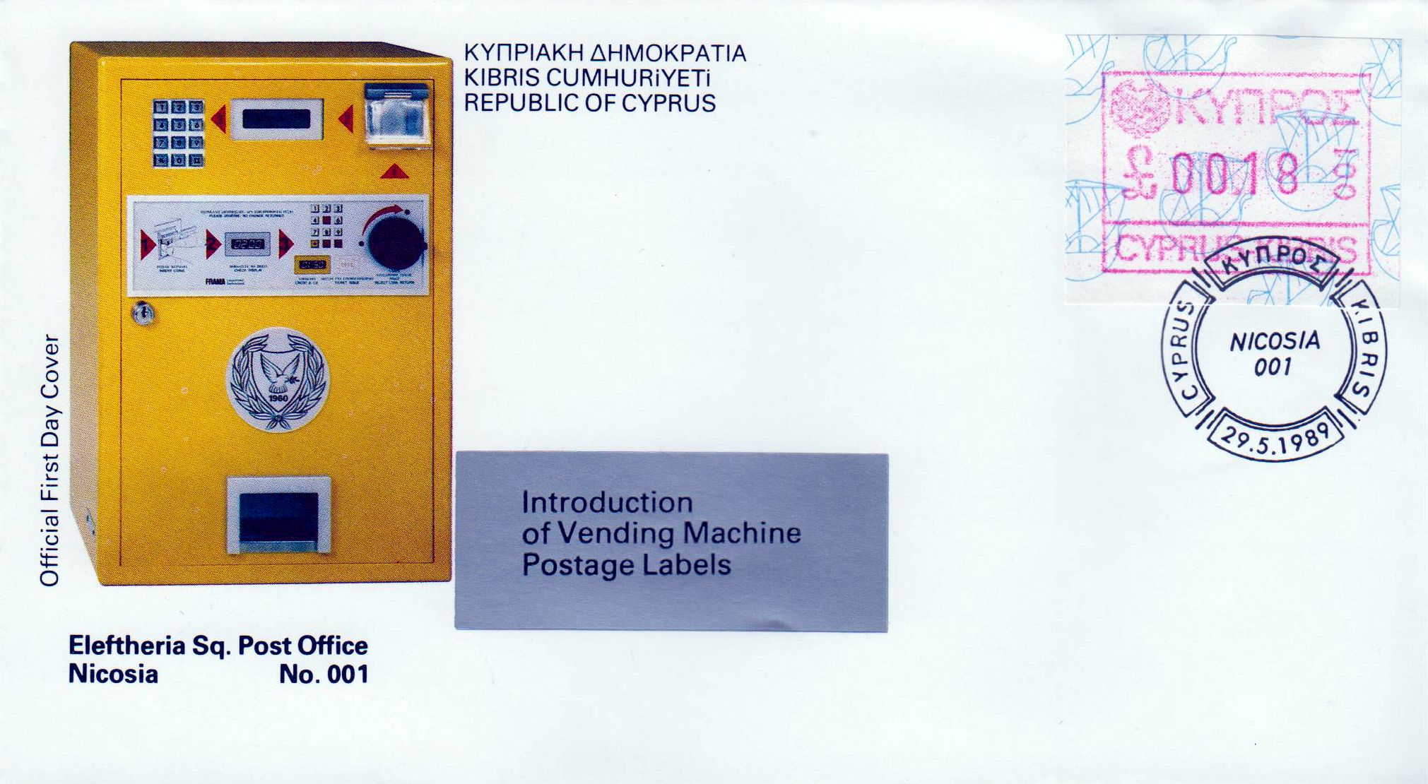 Freimarke mit Automatennummern-Eindruck, No. 001 Nicosia 1989