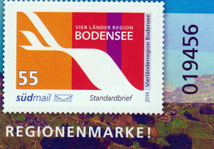 Vier Länder Region Bodensee 2014 sk Eckrandstück mit schwarzer Bogennummer