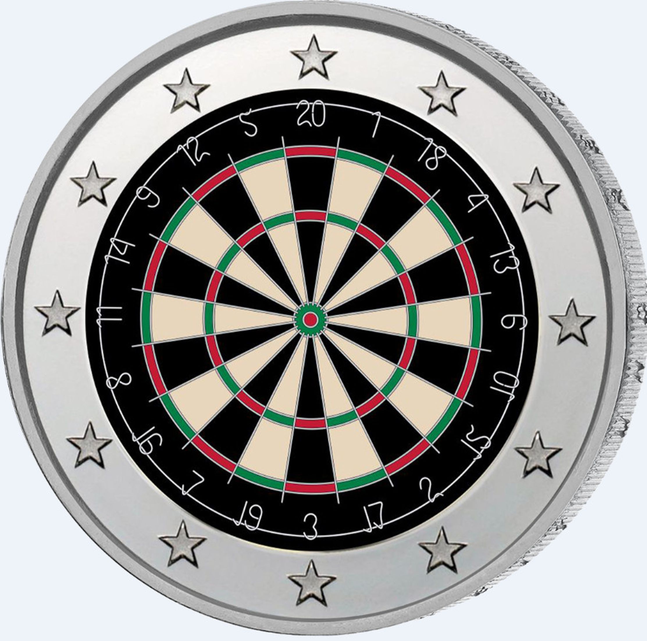 2 Euro Münze coloriert "Darts"