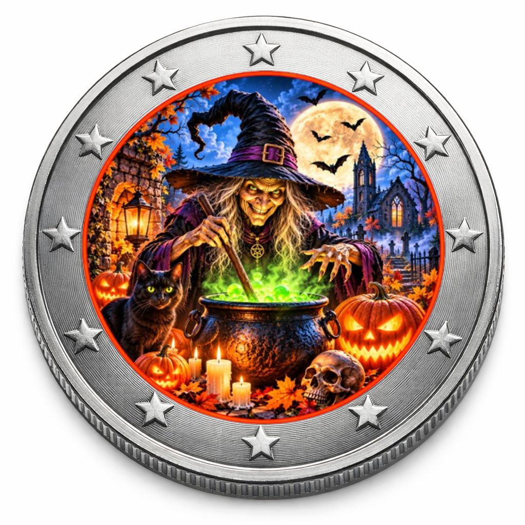 2 Euro Münze coloriert "Halloween 2026 - Hexe"