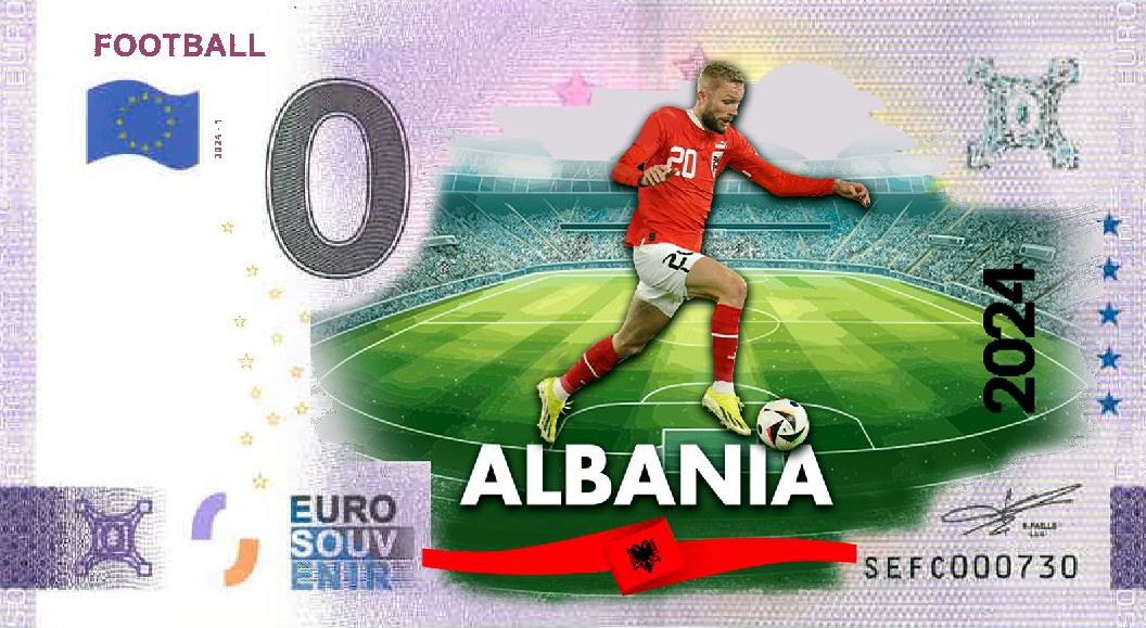 Football 2024-1, colorierter Schein zur Fußball-EM 2024 "Albania"