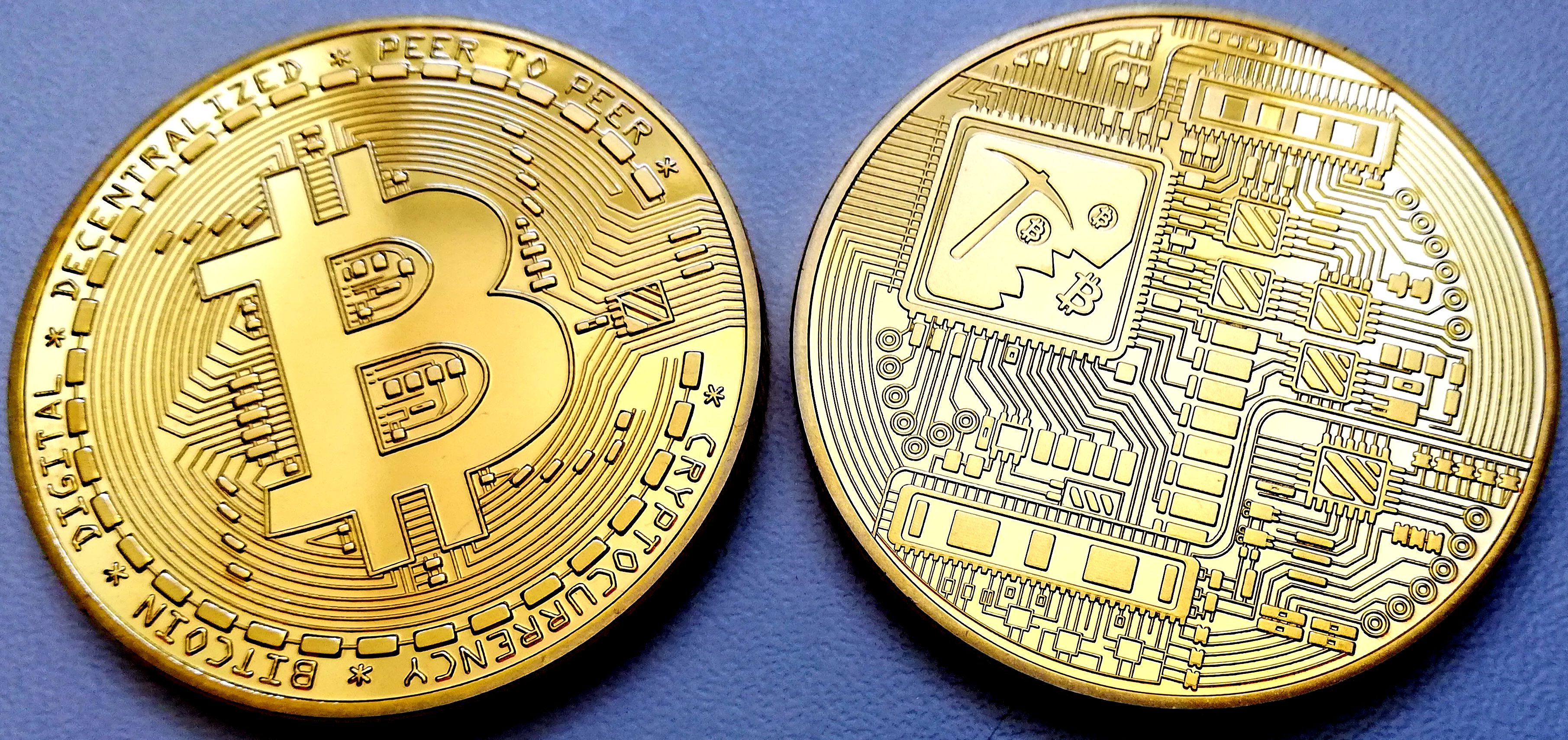 Physische Bitcoin Münze, vergoldet, Krypto, Gewicht 30g, Durchmesser 40mm, Dicke 3mm