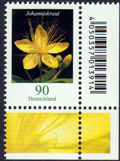 Dauer: Blume 2017, 90er, Johanniskraut, Eckrandstück mit Strichcode, NEU!!!