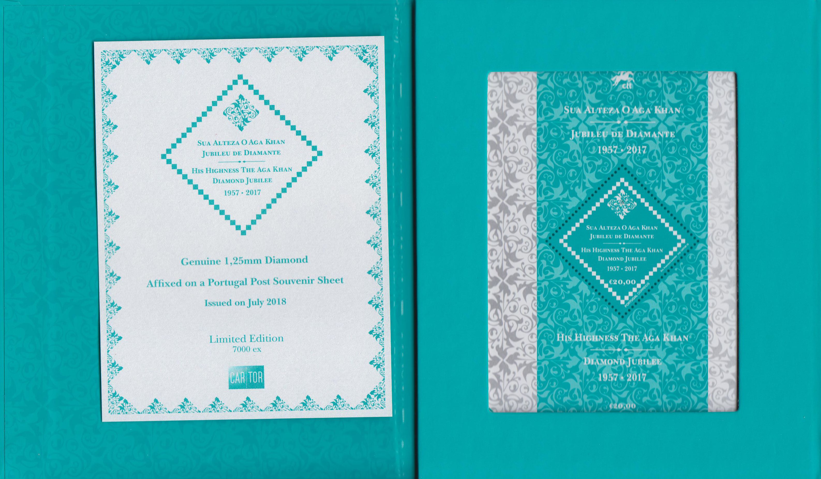 Block: Karim Aga Khan IV, Block mit echtem Diamanten bestückt (Folder) 2018