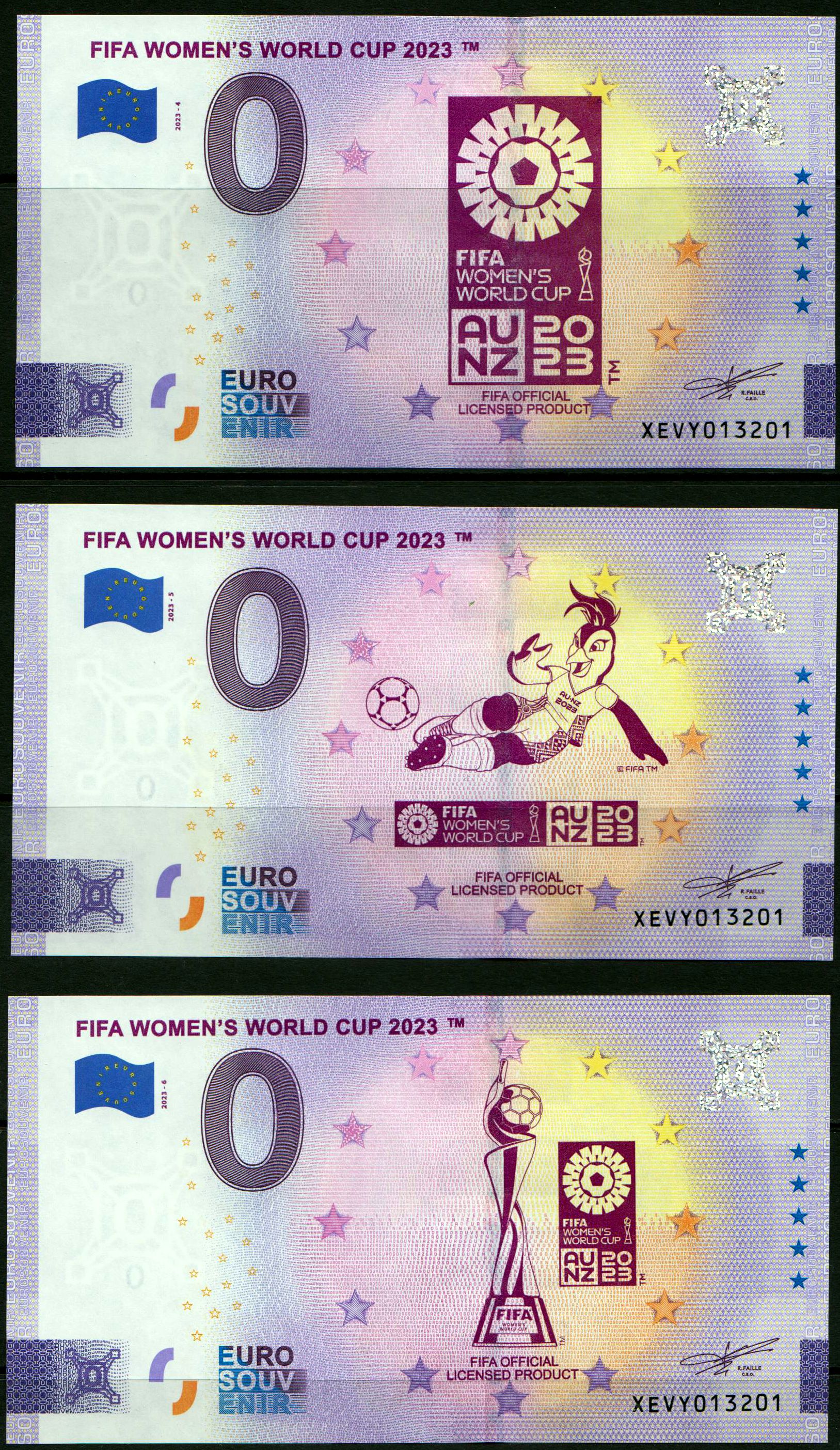 FIFA Women's World Cup 2023, komplettes Set mit allen 3 Scheinen, gleiche Nummern!!