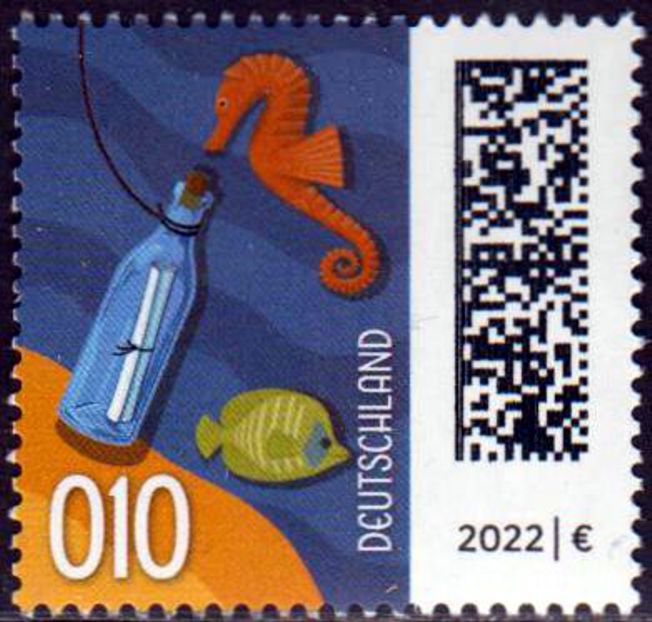 Dauer: Flaschenpost als Rollenmarken- Fehldruck "010" Cent, ohne rückseit. Nr.