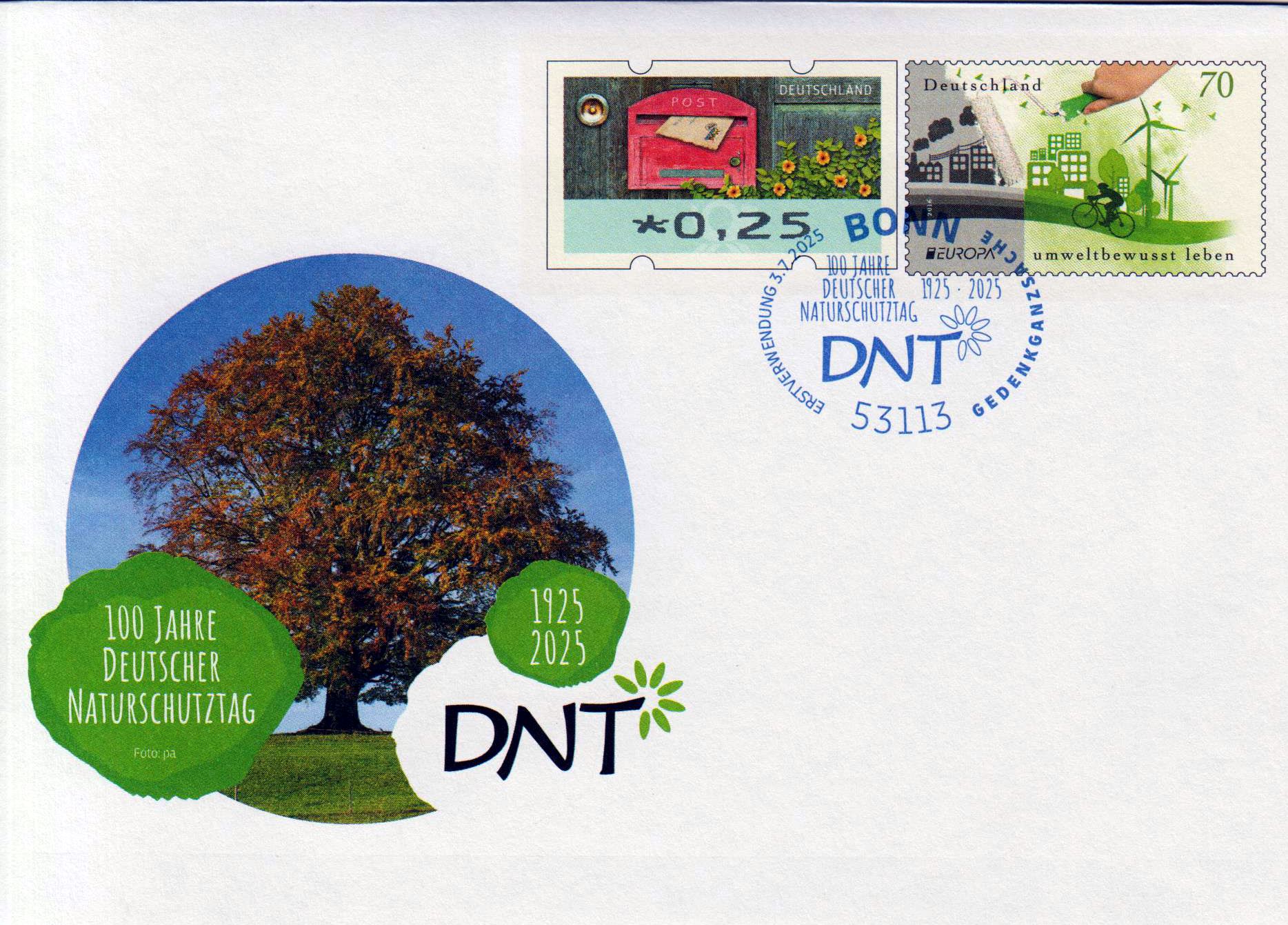 100 Jahre Deutscher Naturschutztag 2025, mit Erstverwendungsstempel