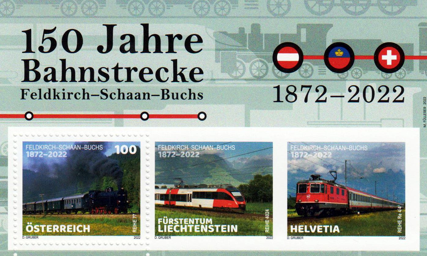 Block:150 Jahre Bahnstrecke Feldkirch-Schaan-Buchs, Schweiz, Liechtenstein, nur Österreich GA