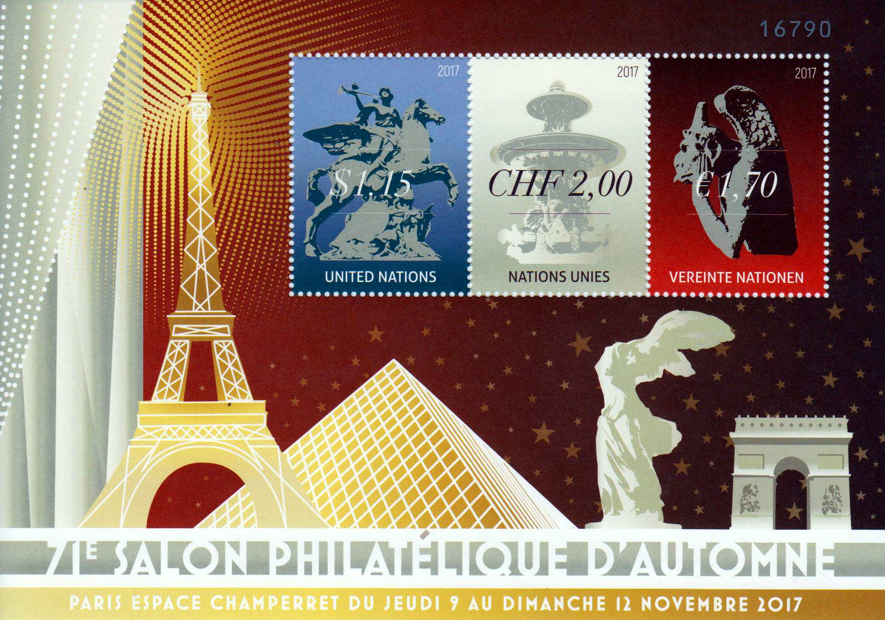 Block: Salon Philatelique, UNO Genf u. Wien, Pferdestatue GA