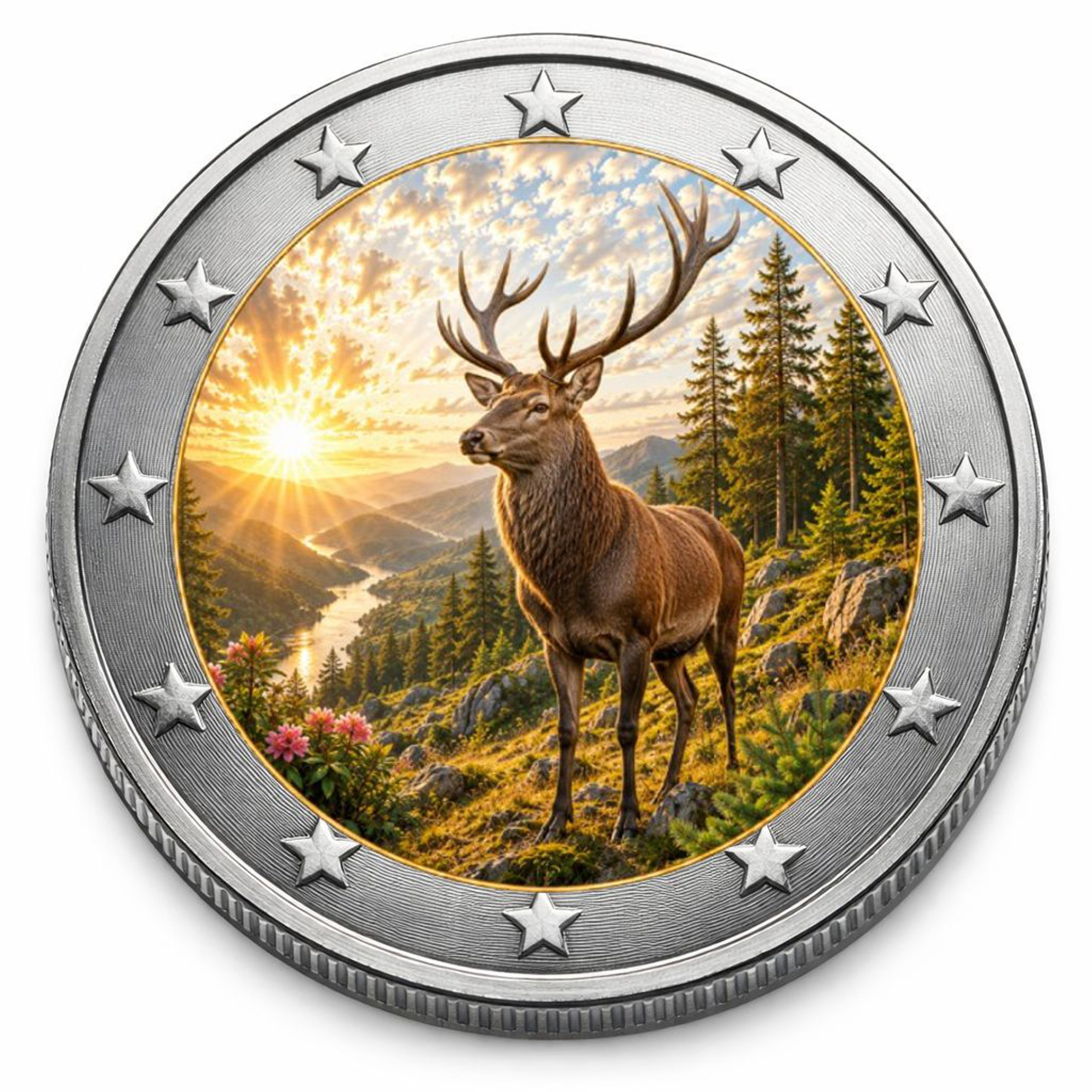 2 Euro Münze coloriert "Hirsch" 2026