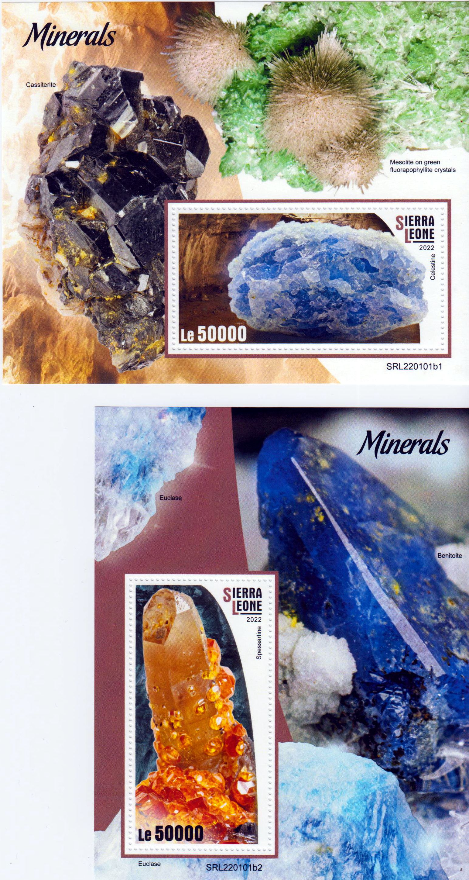 Block: Mineralien 2022, Celestine, Spessartine