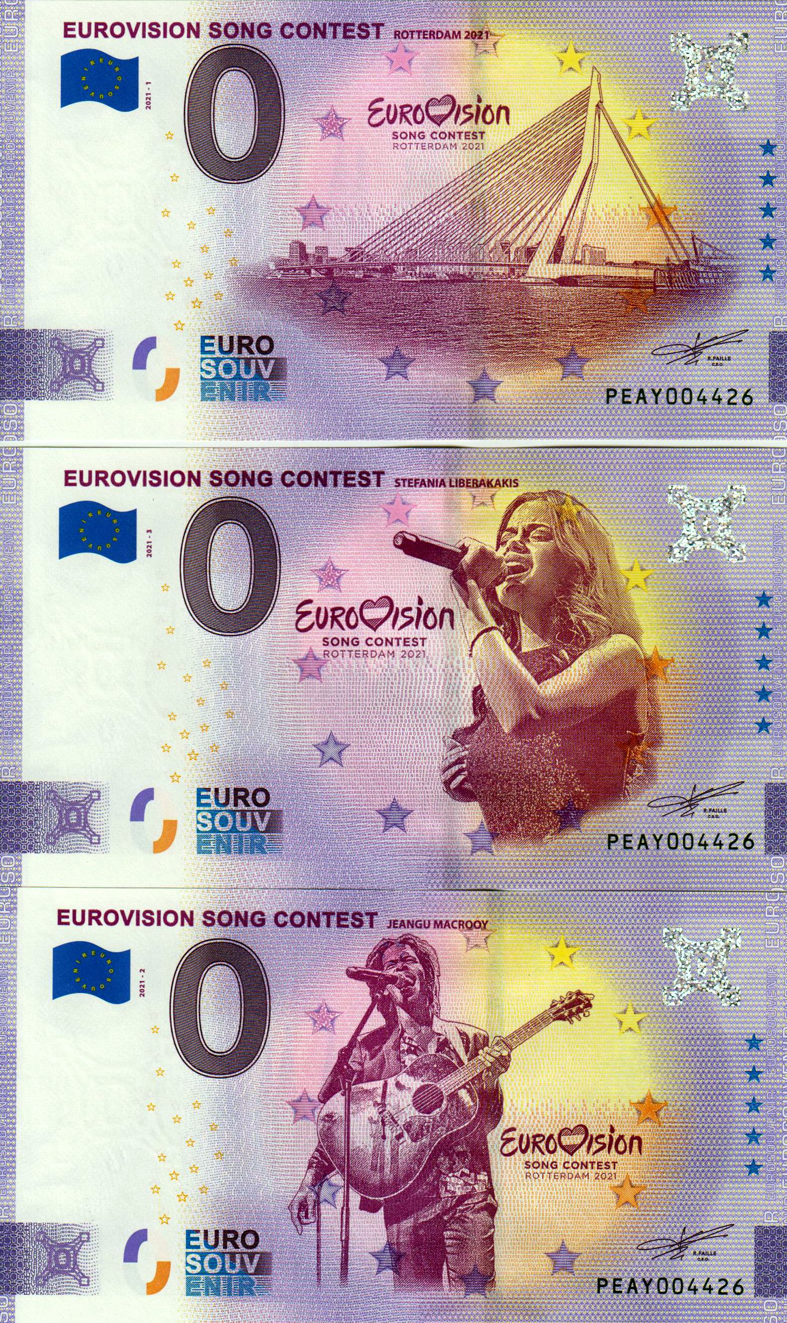 Set: Eurovision Songcontest Rotterdam 2021, alle drei Scheine als Anniversary