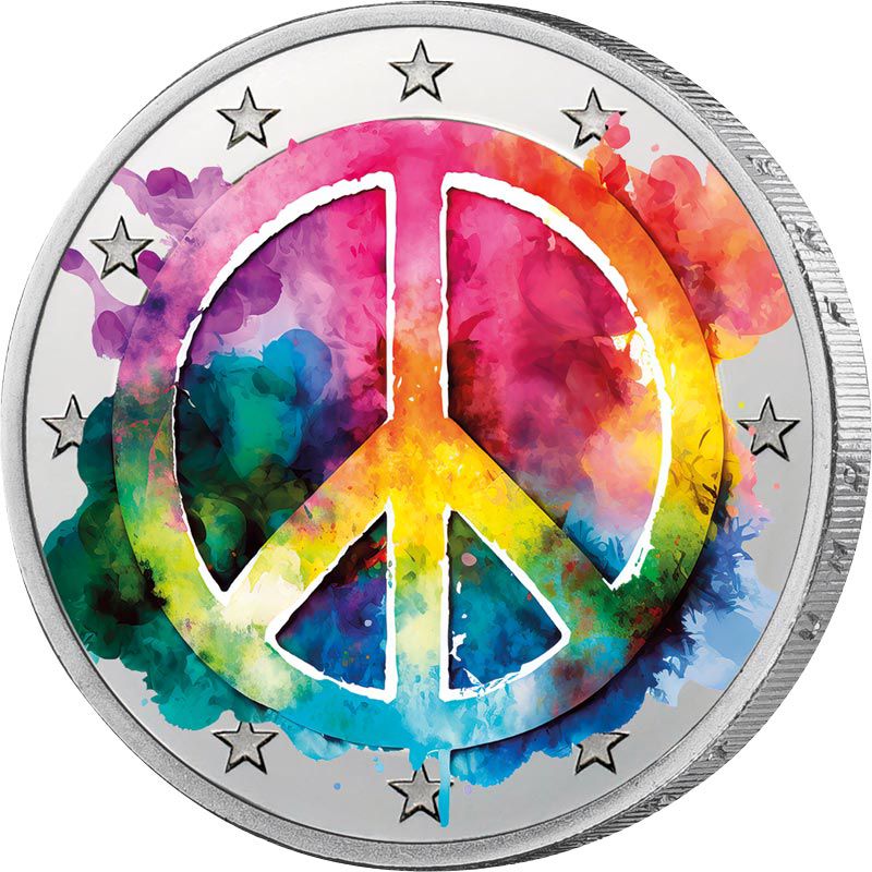 2 Euro Münze coloriert "Peace"