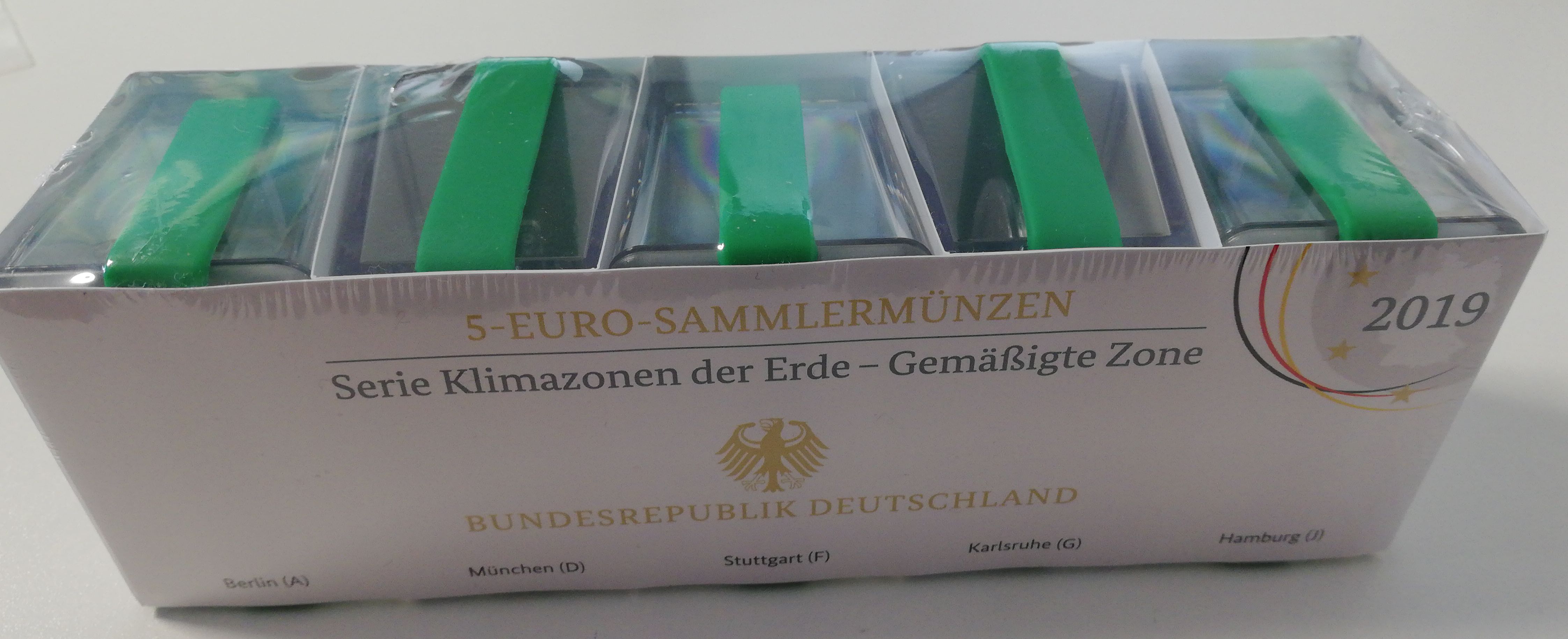 5 Euro Sammlermünzset "Gemäßigte Zone 2019", Komplett-Set aller 5 Prägestätte, PP, Spiegelglanz